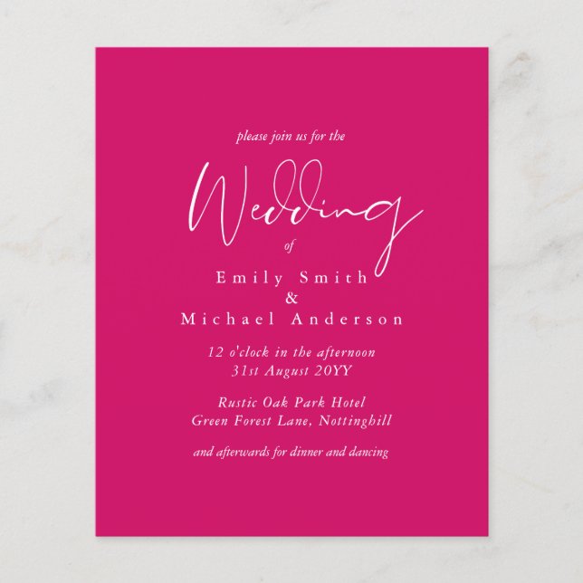 BUDGET Trending Colour Pink Wedding Invite (Front)