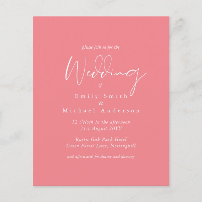 BUDGET Trending Colour Pink Wedding Invite (Front)