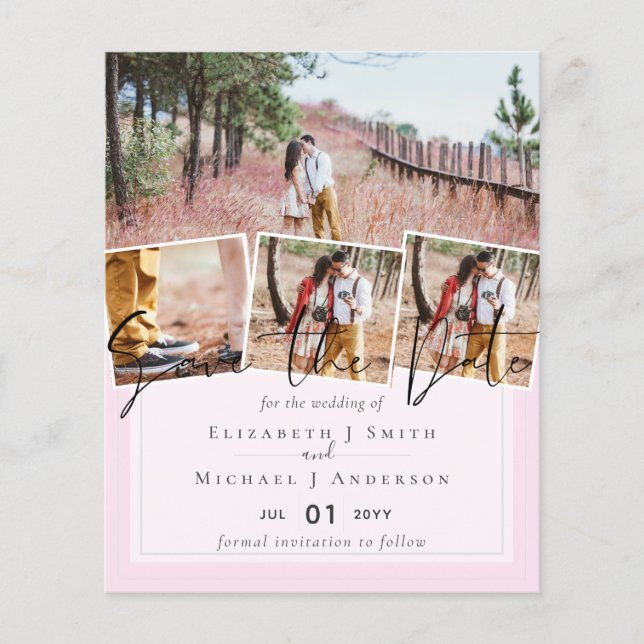 BUDGET Trending Wedding Colour Pink Save the Dates (Front)