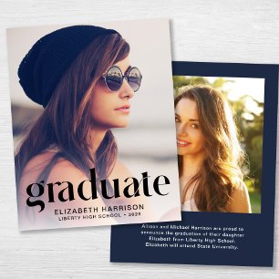 Budget Trendy 2 Photo Blue Graduation Announcement