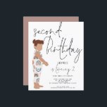 Budget Trendy Script Girl 2nd birthday Invitation<br><div class="desc">A budget price smaller 4.5" x 5.6" paper alternative. Envelopes are an optional extra. A cool design for your trendy toddler this modern style for your daughter's 2nd birthday has artsy handwriting style script and an abstract illustration of a little girl in outfit with a rainbow pattern.</div>