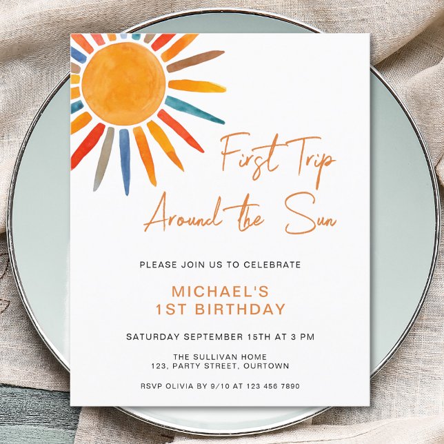 Budget Trip Around The Sun Boy 1st Birthday Invite (Creator Uploaded)