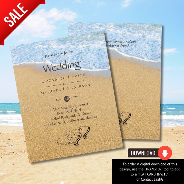 Budget Tropical Beach Hearts in Sand Wedding Invit (Creator Uploaded)