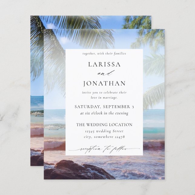 Budget Tropical Beach Palm Destination Wedding (Front/Back)