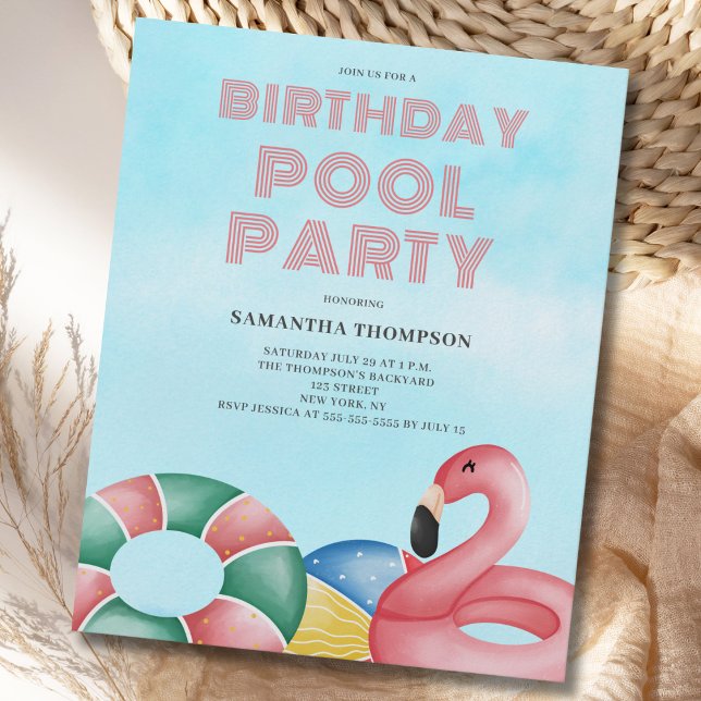 Budget Tropical Birthday Pool Party Invitation  Flyer (Creator Uploaded)