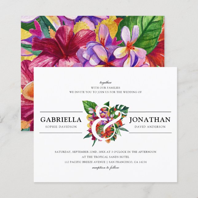 Budget Tropical Bouquet Modern Typography Wedding (Front/Back)