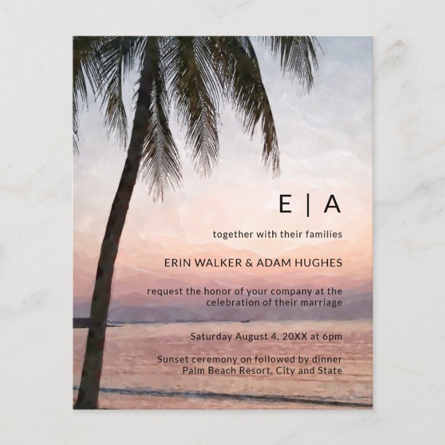 Budget Tropical Destination Beach Wedding Invite (Front)