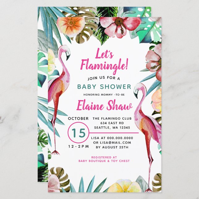 Budget Tropical Flamingo Baby Shower Invitation (Front/Back)
