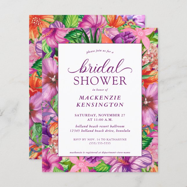 Budget Tropical Floral Bridal Shower Invitations (Front/Back)
