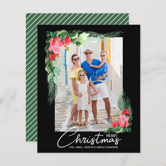 Budget Tropical Floral Christmas Photo Card (Front/Back)