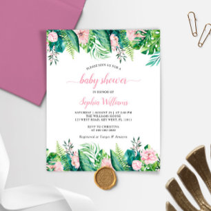 Budget Tropical Flowers Baby Shower Invitation