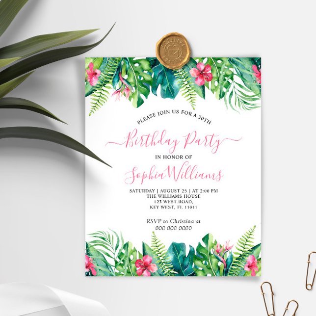 Budget Tropical Flowers Birtday Party Invitation (Creator Uploaded)