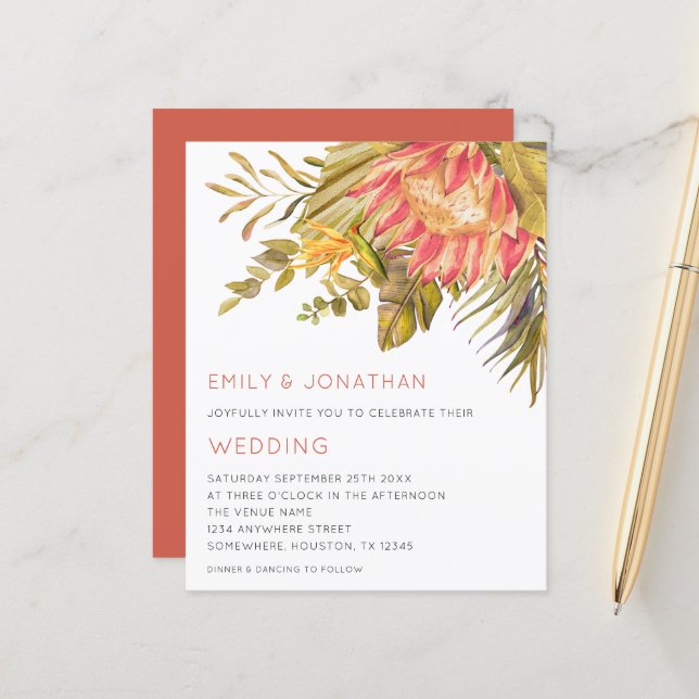 Budget Tropical Foliage Floral Wedding Invitation (Front/Back In Situ)