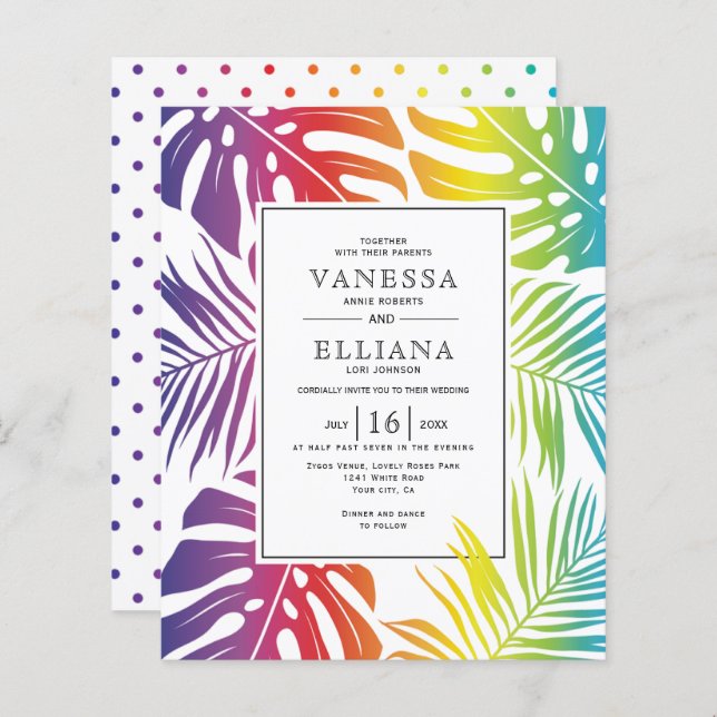 BUDGET Tropical gay lesbian wedding invitation (Front/Back)
