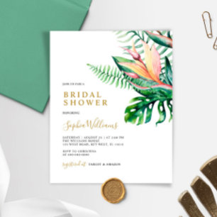 Budget Tropical Greenery Bridal Shower Invitation