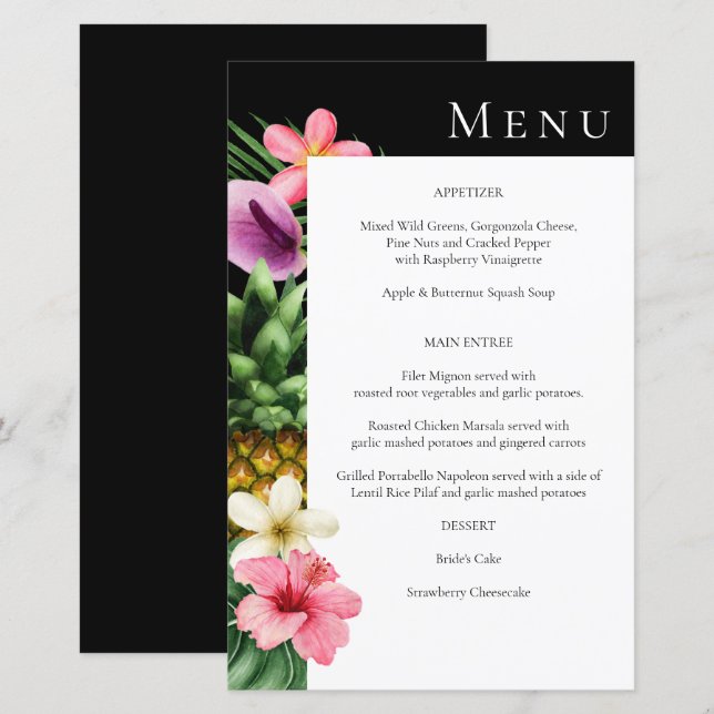 Budget Tropical Hawaiian Floral Menu- Black MED (Front/Back)