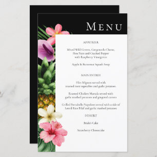 Budget Tropical Hawaiian Floral Menu- Black MED