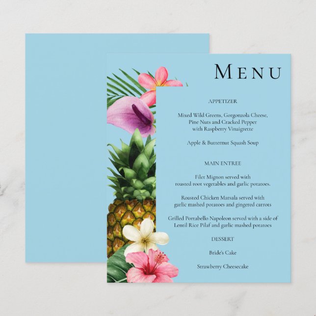 Budget Tropical Hawaiian Floral Menu- Blue (Front/Back)