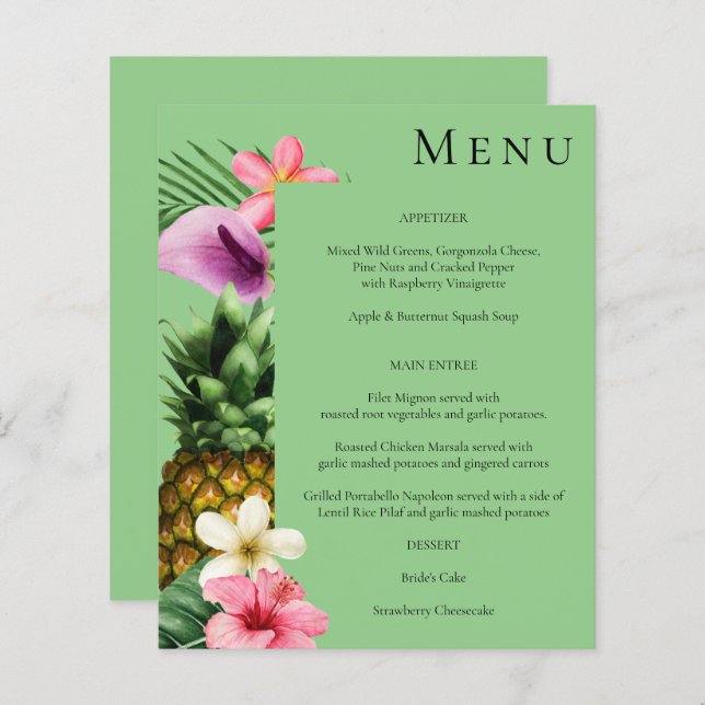Budget Tropical Hawaiian Floral Menu- Green (Front/Back)
