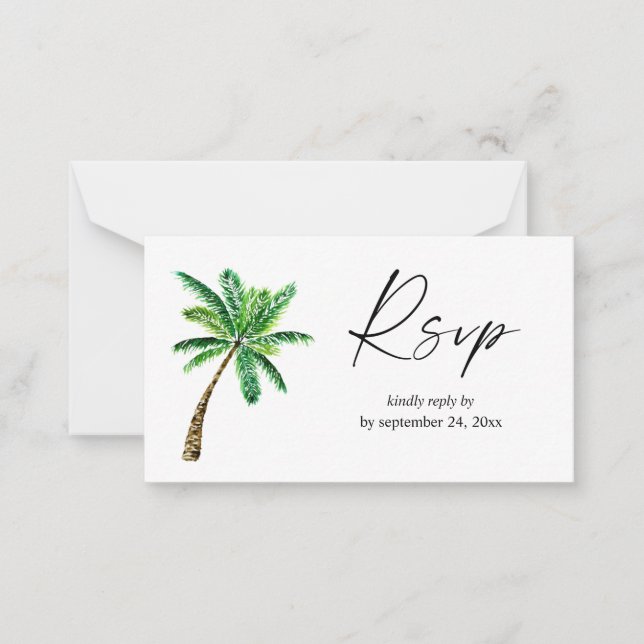 Budget Tropical Hawaiian Palm Tree 2SM Meal RSVP Card (Front)