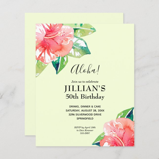 Budget Tropical Hibiscus Birthday Invitations (Front/Back)