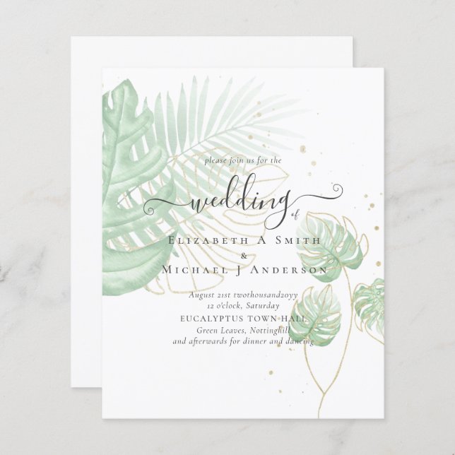 BUDGET  Tropical Island Palm Leaves Beach Wedding (Front/Back)