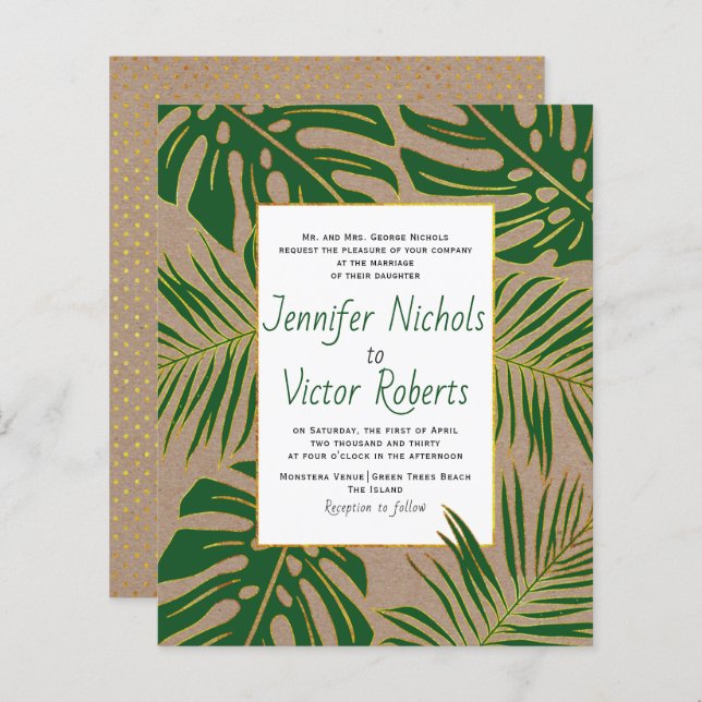 BUDGET Tropical kraft paper wedding invitation (Front/Back)