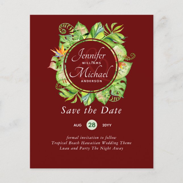 BUDGET Tropical Leaf Hawaiian Luau Wedding (Front)