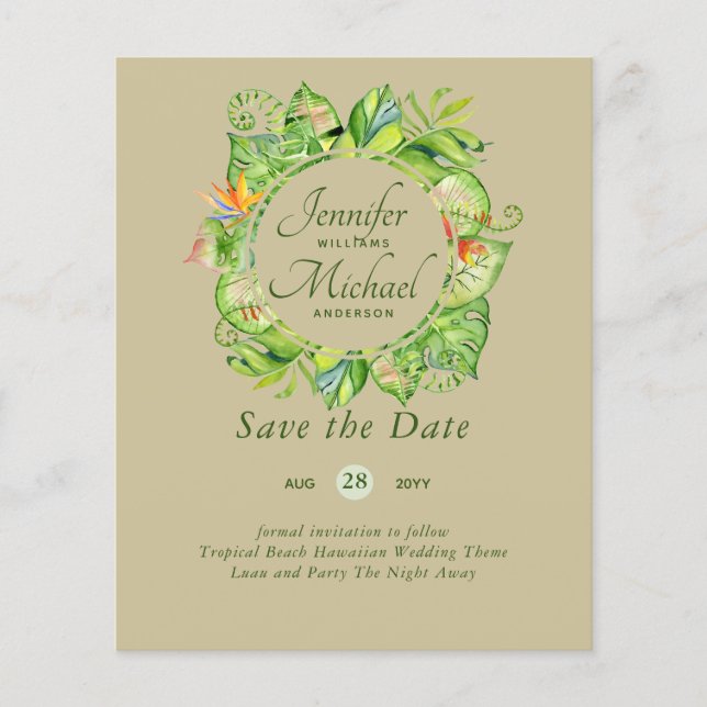 BUDGET Tropical Leaf Hawaiian Luau Wedding (Front)