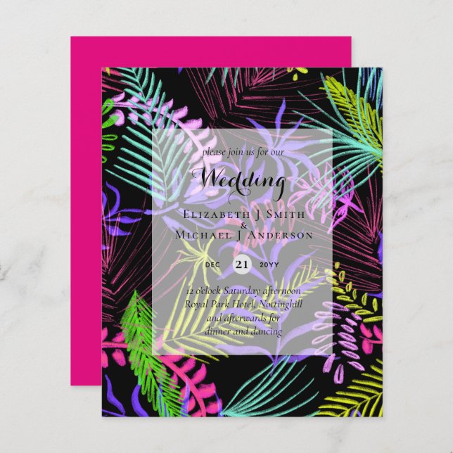 BUDGET Tropical Leaves Destination Wedding Invites (Front/Back)