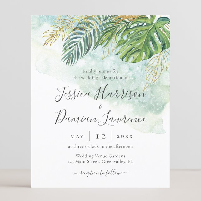 Budget Tropical Leaves Green Gold Foliage Wedding (Creator Uploaded)