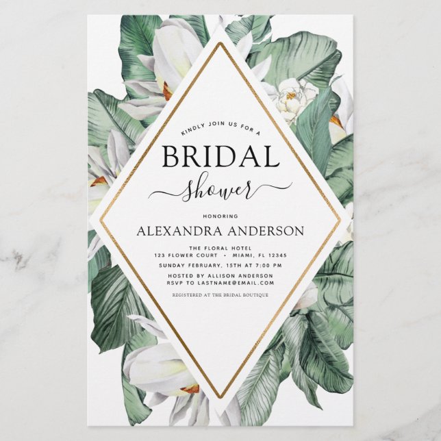 Budget Tropical Magnolia Bridal Shower Invitation (Front)