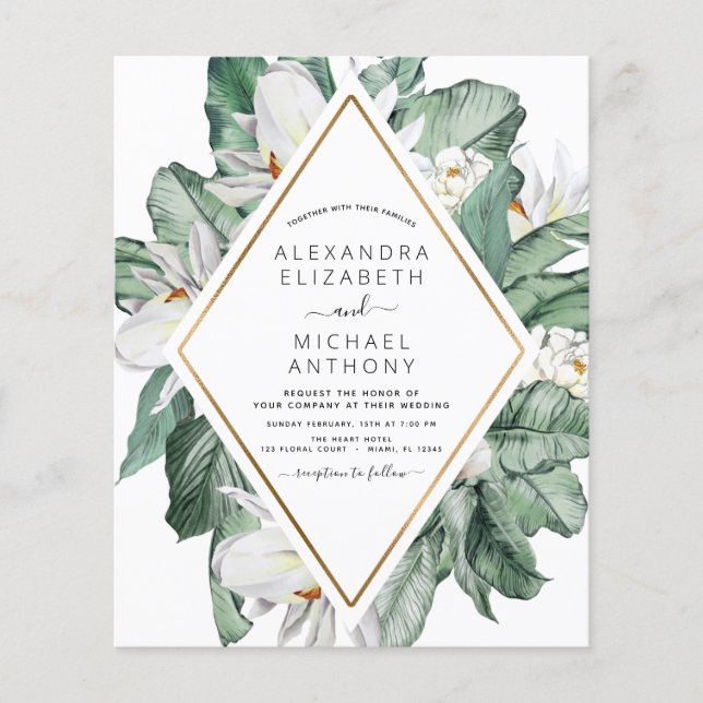 Budget Tropical Magnolia Floral Wedding Invitation Flyer (Front)