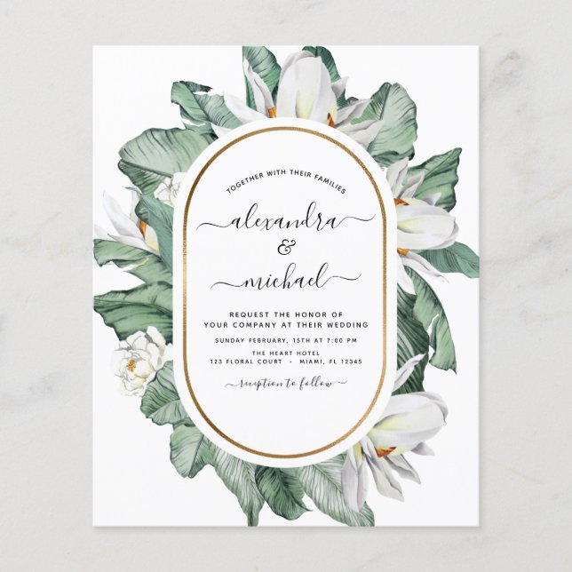 Budget Tropical Magnolia Wedding Invitations (Front)