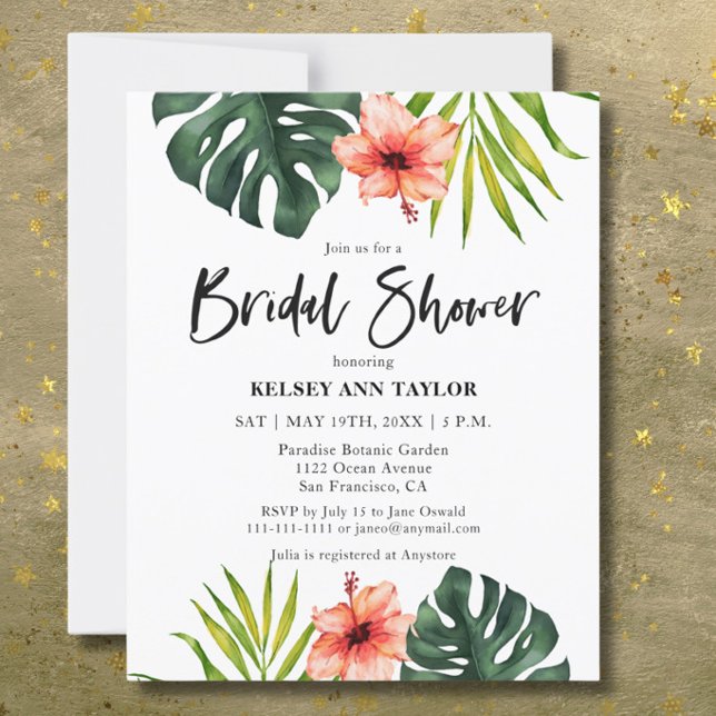 Budget Tropical Monstera  Bridal Shower Invitation (Creator Uploaded)