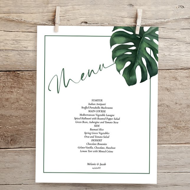 Budget Tropical Monstera Leaf Wedding Menu Flyer (Creator Uploaded)