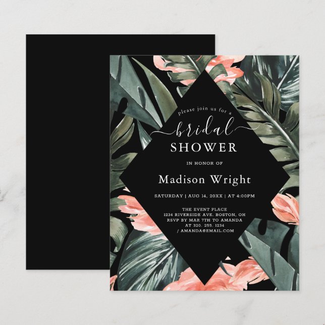 Budget Tropical Palm Black Bridal Shower (Front/Back)