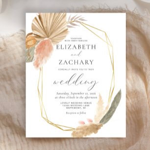 Budget Tropical Palm Gold Frame Wedding Invitation