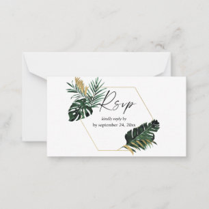 Budget Tropical Palm Leaf Gold 2SM Meal RSVP Card