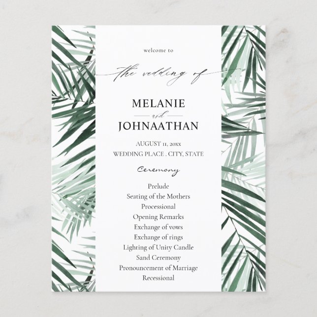 Budget Tropical Palm Leaves Wedding Ceremony Flyer (Front)