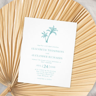 Budget Tropical Palm Tree Sea Glass Blue Wedding Flyer
