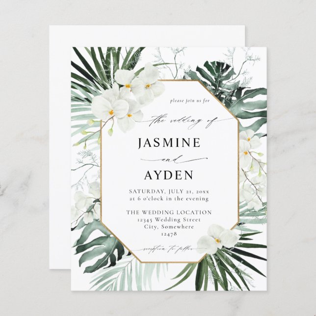 Budget Tropical Palm & White Floral Wedding (Front/Back)