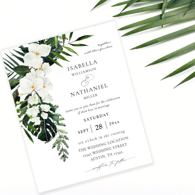 Budget Tropical Palm & White Floral Wedding 2 Flyer (Creator Uploaded)