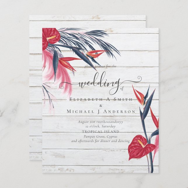 BUDGET  Tropical Pampas Grass Navy Berry Wedding (Front/Back)