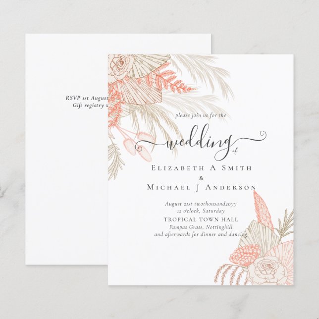 BUDGET  Tropical Pampas Grass Terracotta Wedding (Front/Back)