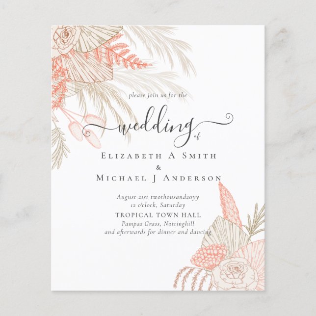 BUDGET  Tropical Pampas Grass Terracotta Wedding Flyer (Front)