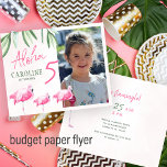 Budget tropical PHOTO kids birthday party invite Flyer<br><div class="desc">Aloha handwritten modern script girl's age trendy Hawaiian luau Let's Flamingle photo kids birthday party budget affordable invitation PAPER FLYER featuring hot magenta pink flamingo birds and green tropical leaves. Suitable for kids any age summer tropical flamingle Hawaiian luau themed, beach or by the sea birthday parties. Easy to personalise...</div>