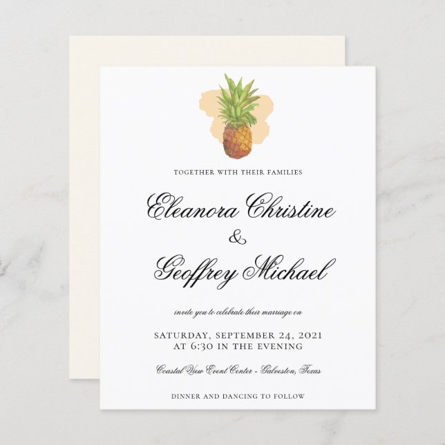 BUDGET Tropical Pineapple Watercolor Wedding (Front/Back)