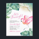 Budget Tropical Pink Flamingo 16th Birthday Party  Flyer<br><div class="desc">This charming budget 16th Birthday party invitation features the the words "Let's Flamingle" with the guest of honour's name set in a modern handwritten script typography with event details in a classic serif font. Designed using my original watercolor pink flamingo, monstera palm leaves and ocean shoreline. A tropical yet fun...</div>