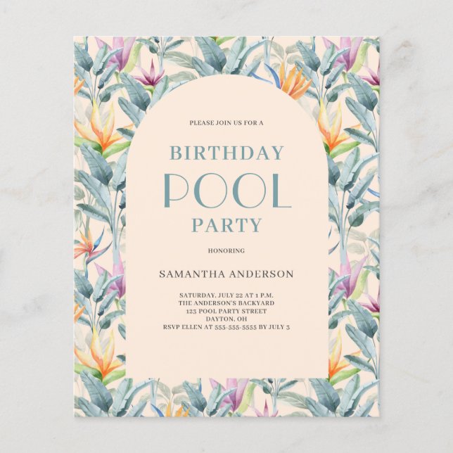 Budget Tropical Pool Party Birthday Invitation  Flyer (Front)